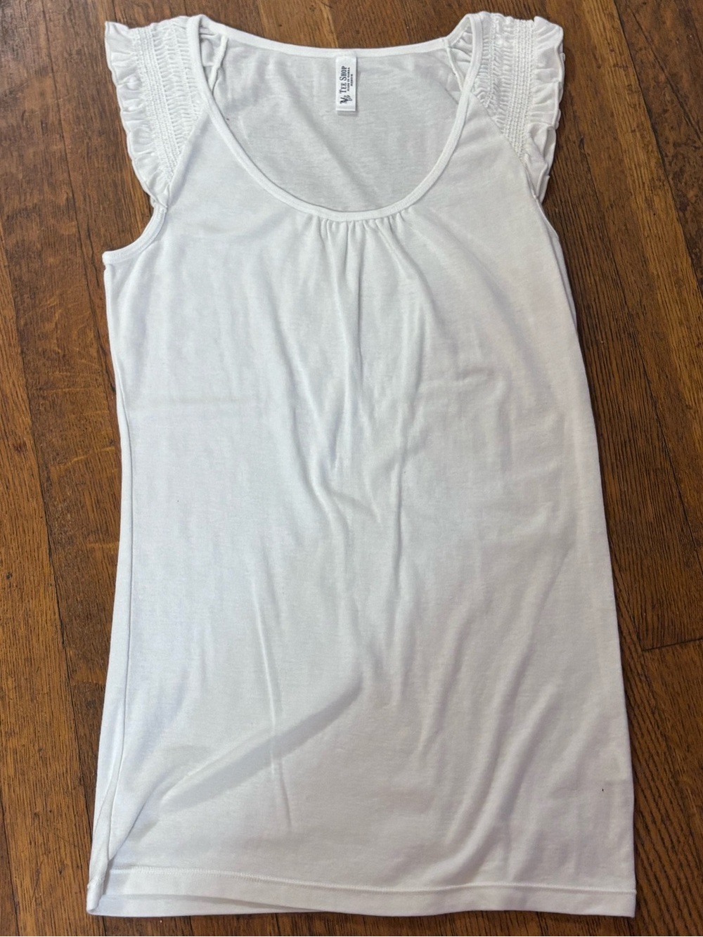 White Ruffle Sleeve Scoop Neck Fitted Tank Top Size Medium